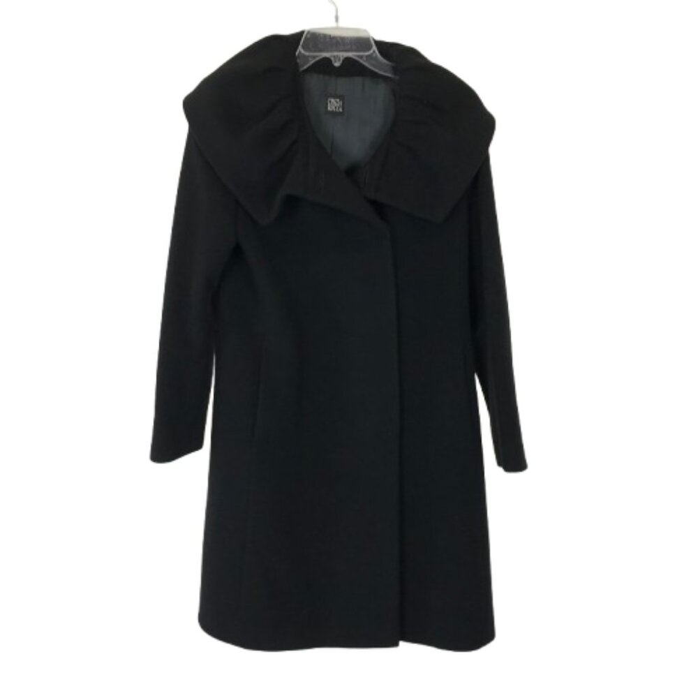 Cinzia Rocca Womens Size 4 Black Wide Collar Wool Angora Blend Designer Coat
